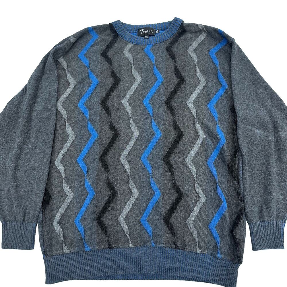 Vintage 90s Tosani 3D Cable Knit Sweater Mens Size XL Dark Coogi Style Hip Hop